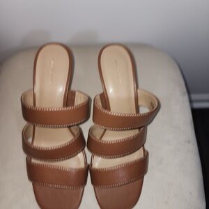 Anne Taylor Women’s Triple-Strap Brown Slide Sandals Sz 10